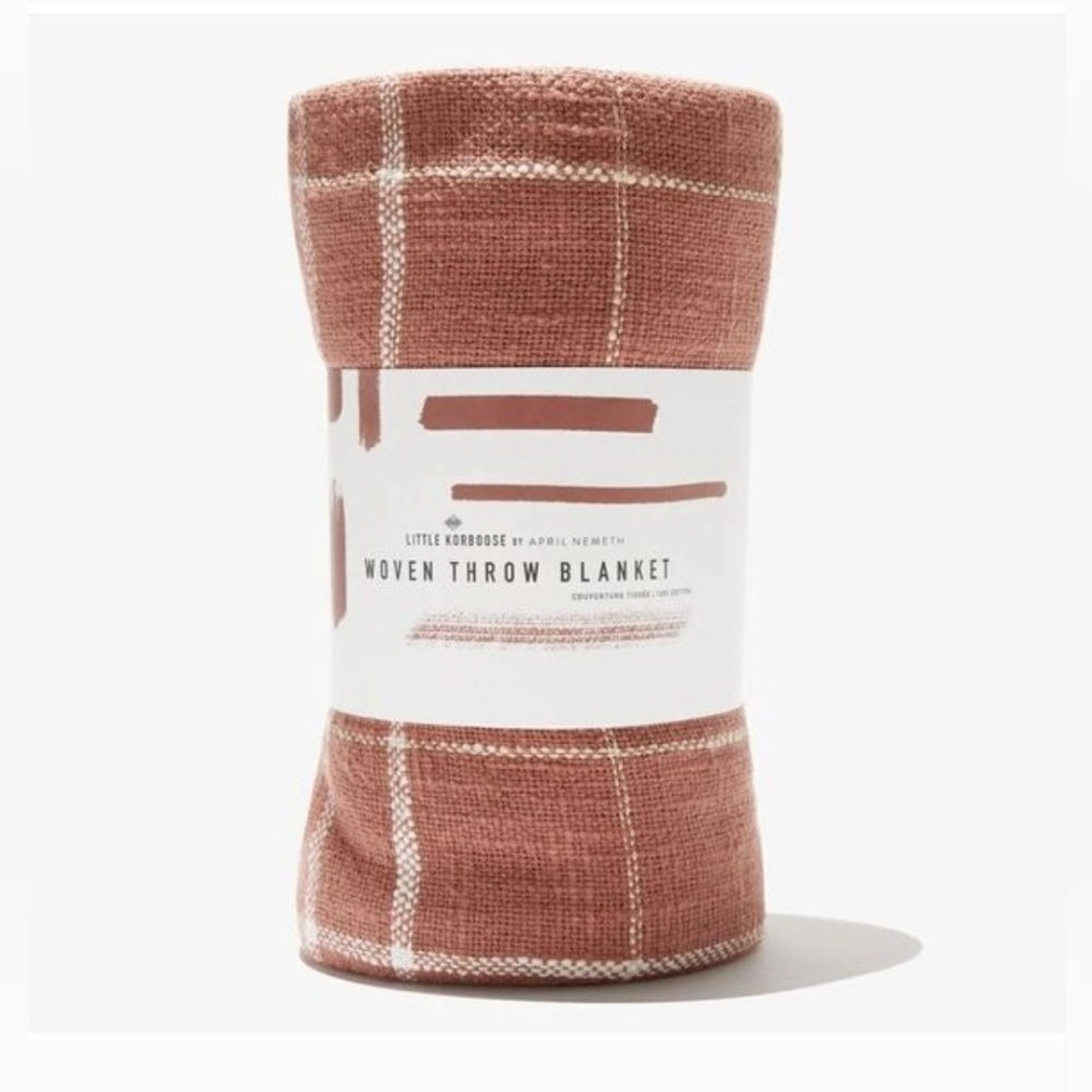 Little Korboose Woven Throw Blanket Taupe Rust cotton 60 x 50 NEW NIP Fall 🍁